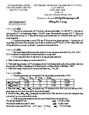 Đề thi học sinh giỏi trại hè Hùng Vương lần thứ IX môn Hóa học lớp 10